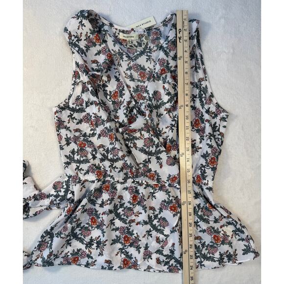 Max Studio White Ruffle Floral Wrap Top Tie Waist Blouse Sleeveless Small NWT - Picture 6 of 8
